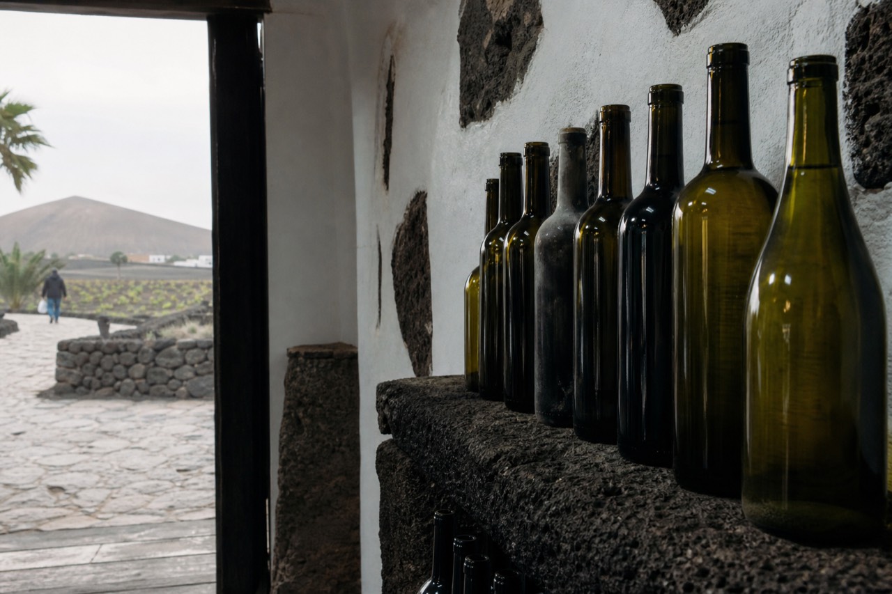 Bottles of Lanzarote wine on a shelf