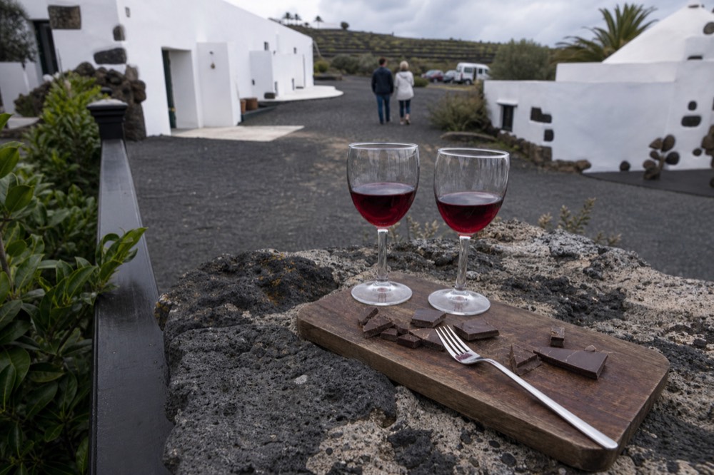 A chocolate and wine pairing setup